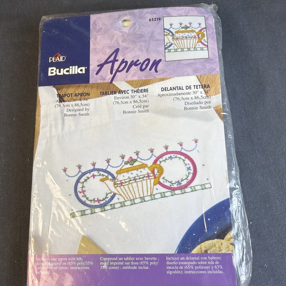 Bucilla Teapot Apron Embroidery Kit 2001 New Factory Sealed 65219